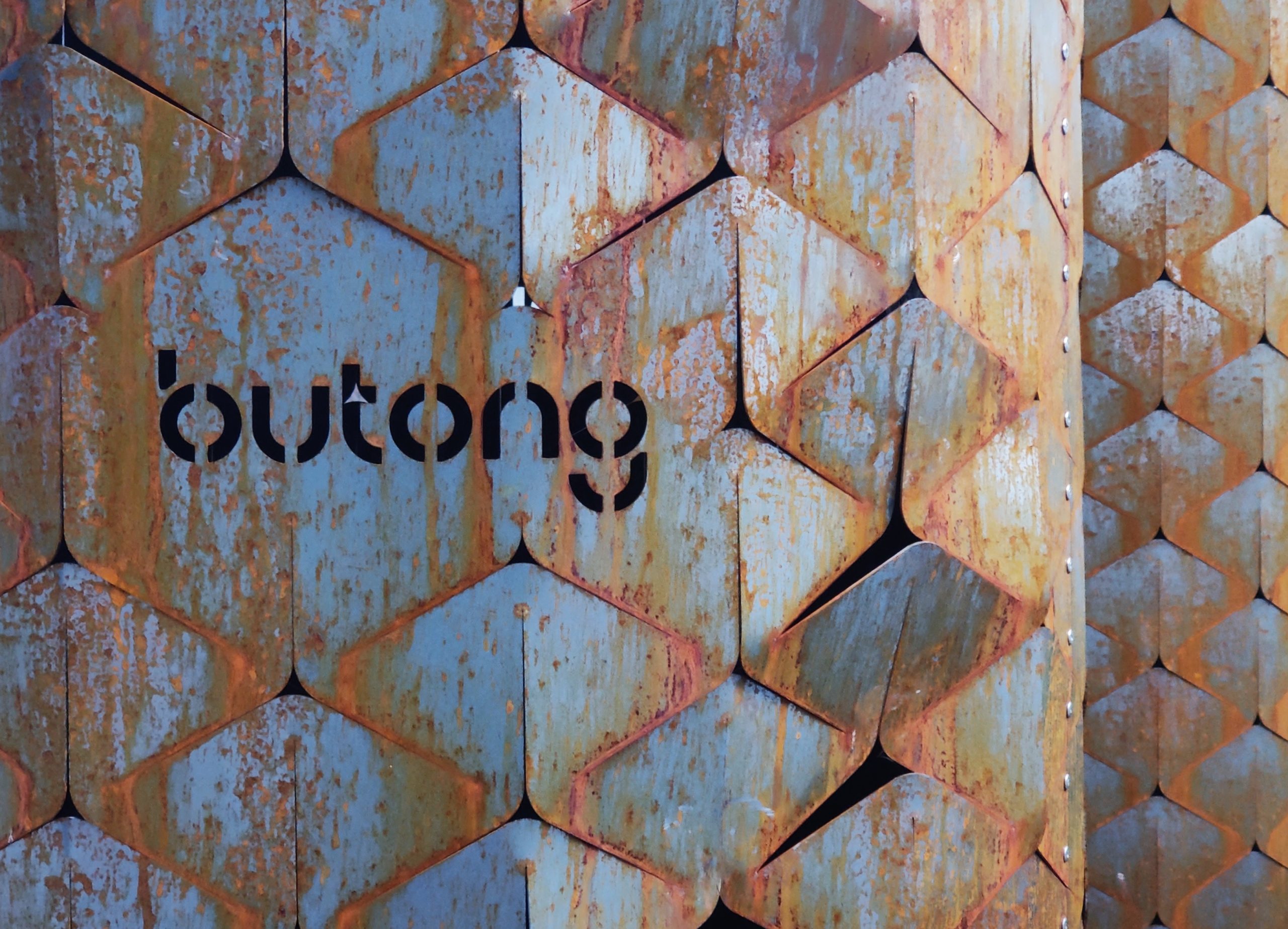 Cor-ten planting, branded vertical garden panel.